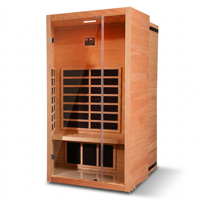 1 Person Extendable FAR Infrared Sauna for Home, Hemlock Wood Low EMF 6 Carbon Heaters Indoor Saunas with LED Lights, Bluetooth Speaker, Digital Control Panel, and Seating Bench