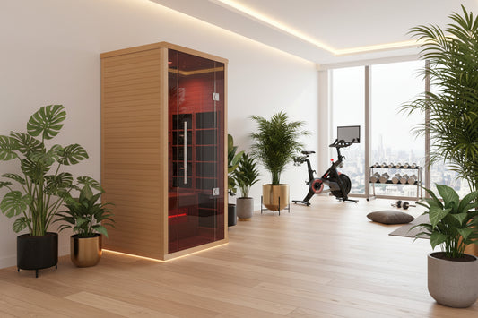 Orivon Lumin One, 1-2 Person Far Infrared Sauna, Premium Canadian Hemlock, Plug & Play 110V/120V,i n fitness room