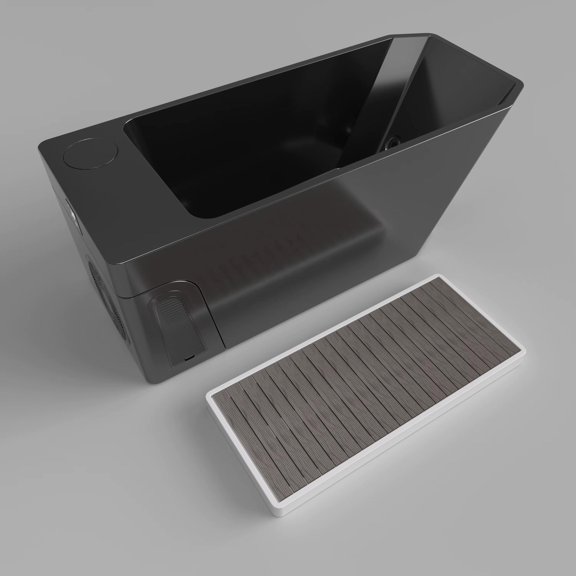 Orivon Frost Cold Plunge Tub, Black Acrylic Finish, 37°–108°F Precision Control With Slat Base