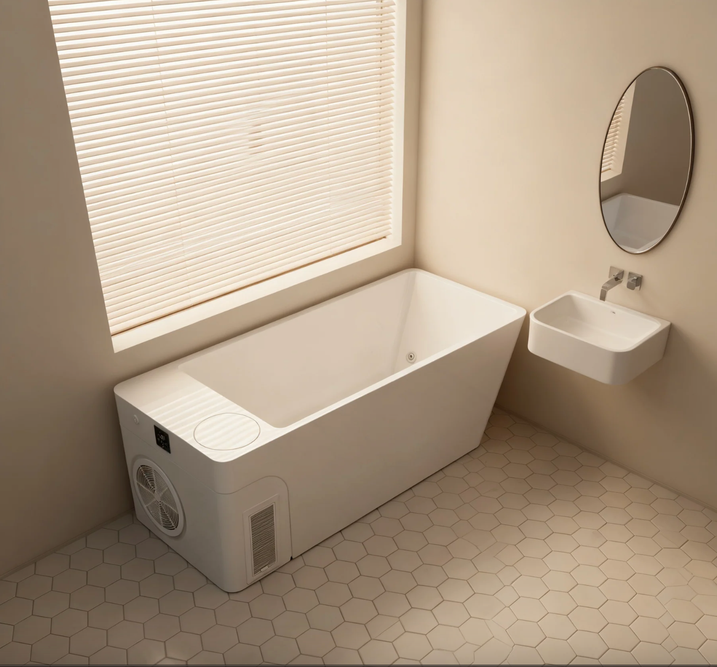 Orivon Frost Cold Plunge Tub, White Acrylic Finish, 37°–108°F Precision Control Indoors