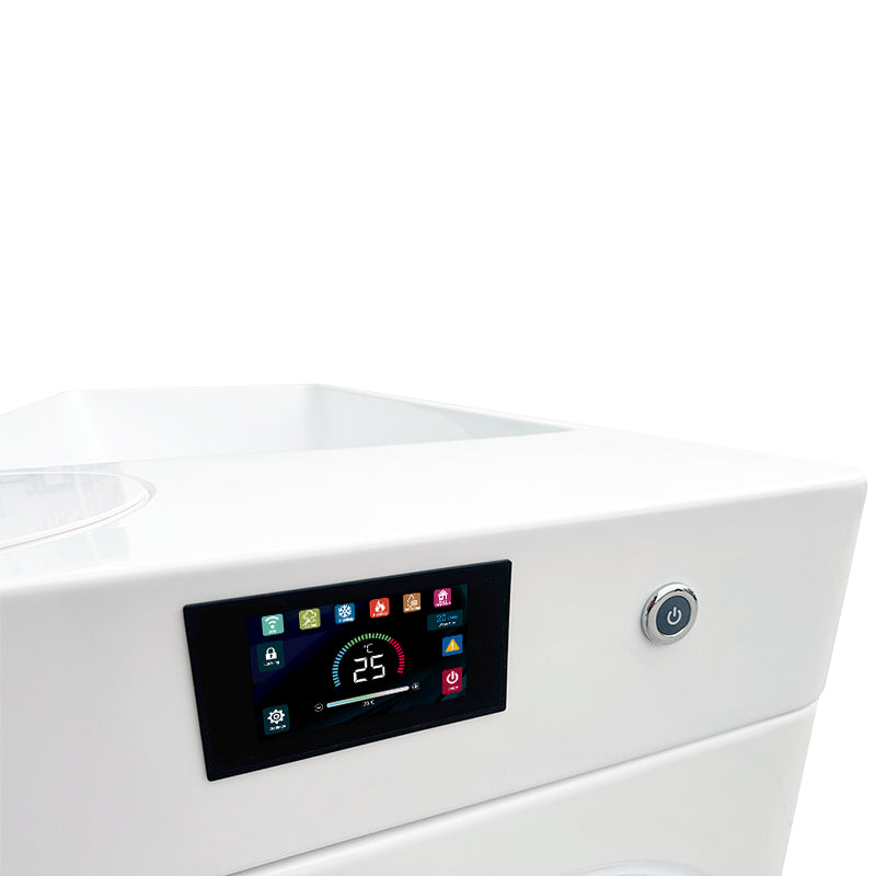 Orivon Frost Cold Plunge Tub, White Acrylic Finish, 37°–108°F Precision Control Panel Close-up