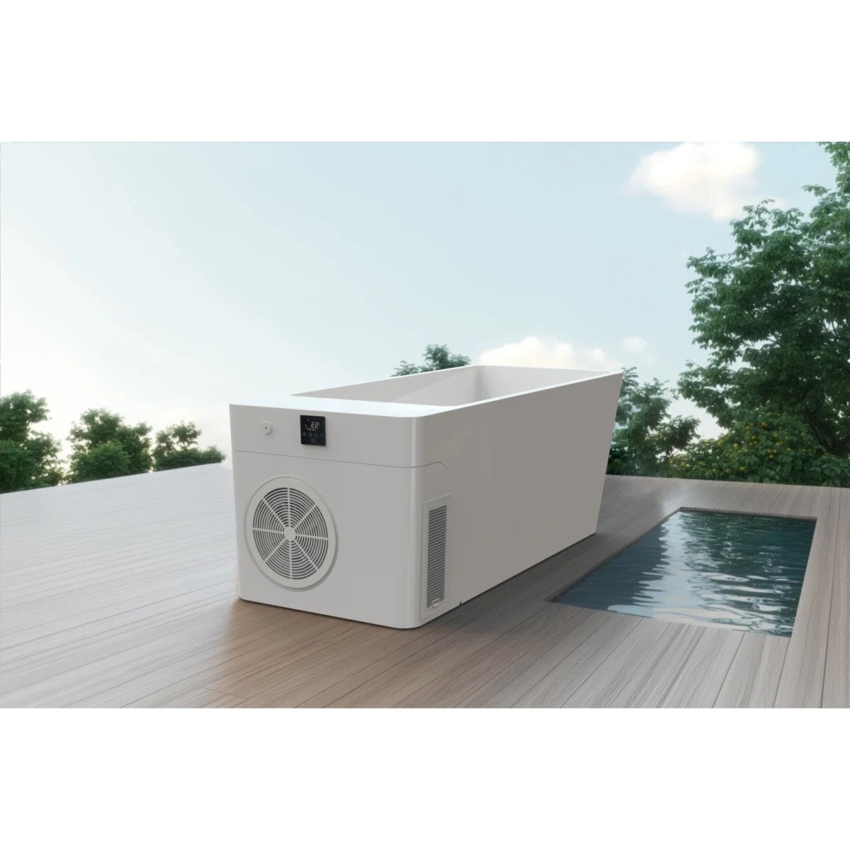 Orivon Frost Cold Plunge Tub, White Acrylic Finish, 37°–108°F Precision Control Outdoors