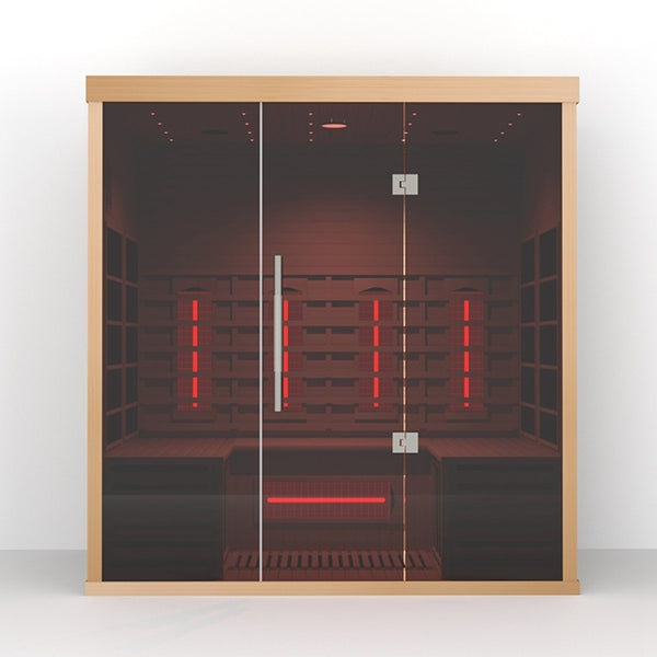 Orivon Lumin Three Far Infrared Sauna, 3 Person, Premium Canadian Hemlock, Plug & Play 110V/120V, front view