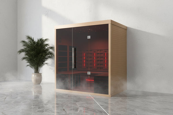 Orivon Lumin Three Far Infrared Sauna, 3-Person, Non-Toxic Canadian Hemlock, Near Zero EMF, Plug and Play 110V