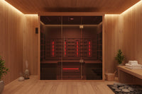Lumin Three Far Infrared Sauna, 3 Person, Premium Canadian Hemlock, Plug & Play 110V/120V, in a sauna room
