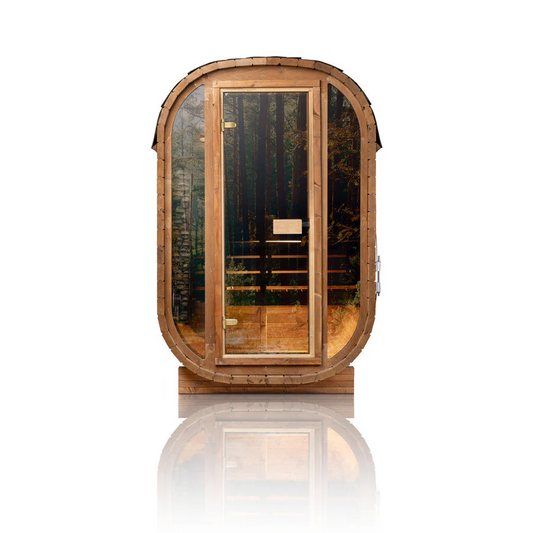 Orivon Auris 1 red cedar outdoor sauna, 1-2 person, front exterior view