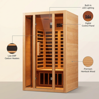 2 Person Extendable FAR Infrared Sauna for Home, Hemlock Wood Low EMF 6 Carbon Heaters Indoor Saunas with LED Lights, Bluetooth Speaker, Digital Control Panel, and Seating Bench — Feature Infographic