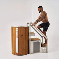 Icetubs IceBarrel XL Upright Cold Plunge in Thermowood and Fiberglass with Optional Safety Stairs