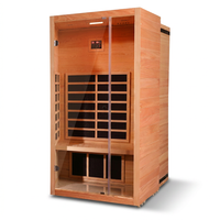 1 Person Extendable FAR Infrared Sauna for Home, Hemlock Wood Low EMF 6 Carbon Heaters Indoor Saunas with LED Lights, Bluetooth Speaker, Digital Control Panel, and Seating Bench — Studio Shot
