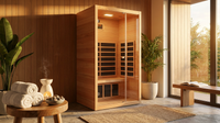 1 Person Extendable FAR Infrared Sauna for Home, Hemlock Wood Low EMF 6 Carbon Heaters Indoor Saunas with LED Lights, Bluetooth Speaker, Digital Control Panel, and Seating Bench — Lifestyle