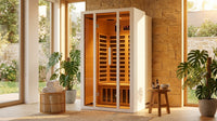2 Person Extendable FAR Infrared Sauna for Home, Hemlock Wood Low EMF 6 Carbon Heaters Indoor Saunas with LED Lights, Bluetooth Speaker, Digital Control Panel, and Seating Bench — Lifestyle