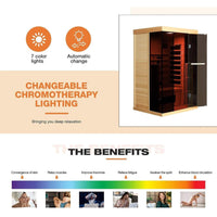Thermora Valen 2-Person Low EMF FAR Infrared Sauna in Canadian Hemlock with Panoramic Tempered Glass and Chromotherapy