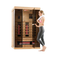 Thermora Valen 2-Person Low EMF FAR Infrared Sauna in Canadian Hemlock with Panoramic Tempered Glass and Chromotherapy