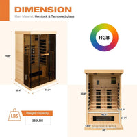 Thermora Valen 2-Person Low EMF FAR Infrared Sauna in Canadian Hemlock with Panoramic Tempered Glass and Chromotherapy