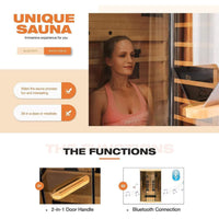 Thermora Valen 2-Person Low EMF FAR Infrared Sauna in Canadian Hemlock with Panoramic Tempered Glass and Chromotherapy