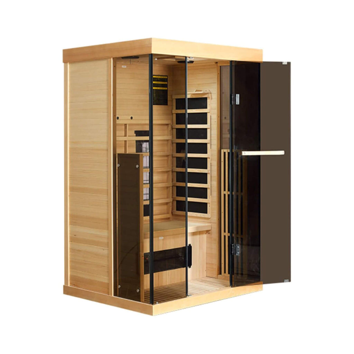 Thermora Valen 2-Person Low EMF FAR Infrared Sauna in Canadian Hemlock with Panoramic Tempered Glass and Chromotherapy