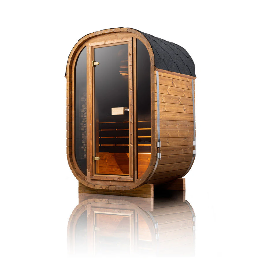Orivon Auris One Luxury Outdoor Cedar Sauna, 1-2 Person, Electric Harvia Heater