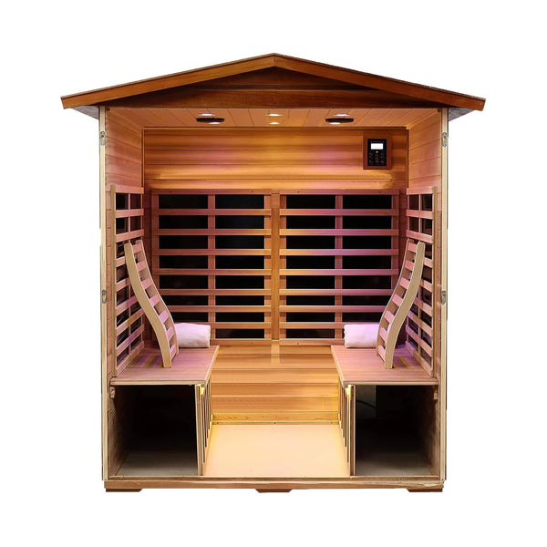 Thermora Moretti 4-Person Outdoor Mahogany Full Spectrum Ultra-Low EMF Infrared Sauna with Chromotherapy and Bluetooth