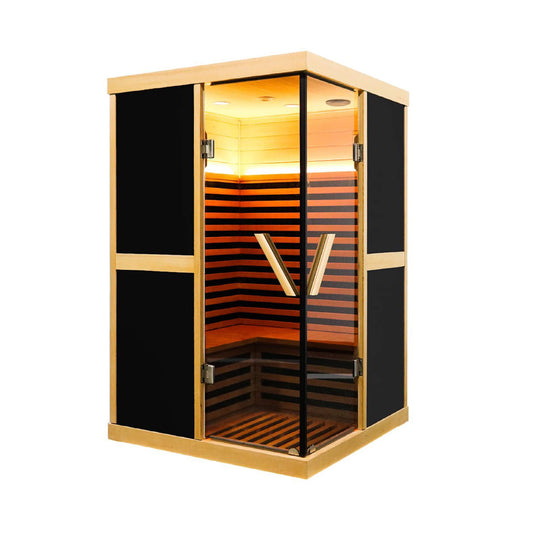 Thermora Helix 2-Person V-Shape FAR Infrared Sauna with Double Glass Doors and Adjustable Footrest
