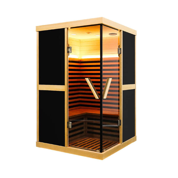 Thermora Helix 2-Person V-Shape FAR Infrared Sauna with Double Glass Doors and Adjustable Footrest