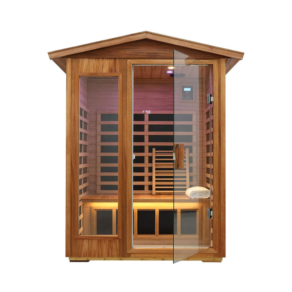 Thermora Ignis 2-Person Outdoor Mahogany Ultra-Low EMF FAR Infrared Sauna with Chromotherapy and Bluetooth