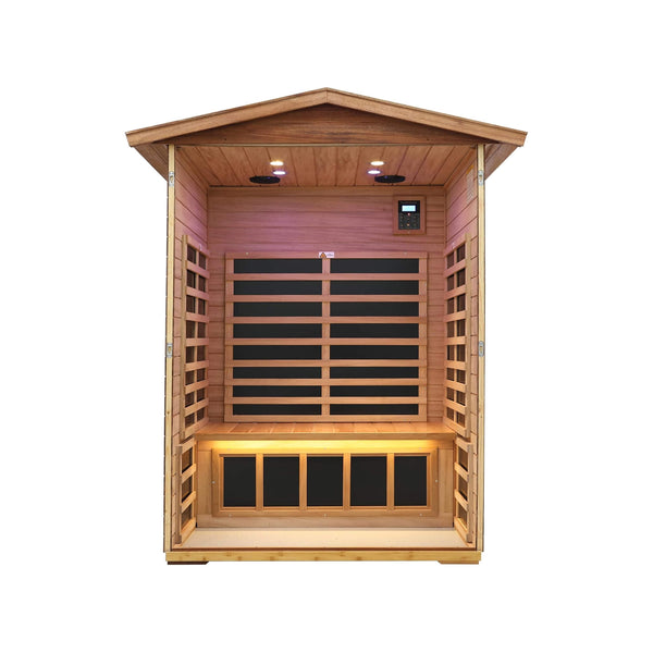 Thermora Ignis 2-Person Outdoor Mahogany Ultra-Low EMF FAR Infrared Sauna with Chromotherapy and Bluetooth