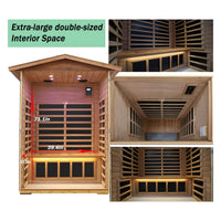 Thermora Ignis 2-Person Outdoor Mahogany Ultra-Low EMF FAR Infrared Sauna with Chromotherapy and Bluetooth