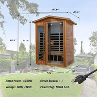 Thermora Ignis 2-Person Outdoor Mahogany Ultra-Low EMF FAR Infrared Sauna with Chromotherapy and Bluetooth