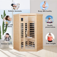 Thermora Laurent 2-Person Corner FAR Infrared Sauna in Canadian Hemlock with Chromotherapy and Bluetooth