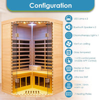 Thermora Laurent 2-Person Corner FAR Infrared Sauna in Canadian Hemlock with Chromotherapy and Bluetooth