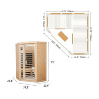 Thermora Laurent 2-Person Corner FAR Infrared Sauna in Canadian Hemlock with Chromotherapy and Bluetooth