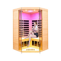 Thermora Laurent 2-Person Corner FAR Infrared Sauna in Canadian Hemlock with Chromotherapy and Bluetooth