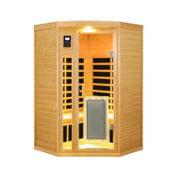 Thermora Laurent 2-Person Corner FAR Infrared Sauna in Canadian Hemlock with Chromotherapy and Bluetooth