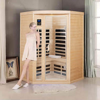 Thermora Laurent 2-Person Corner FAR Infrared Sauna in Canadian Hemlock with Chromotherapy and Bluetooth